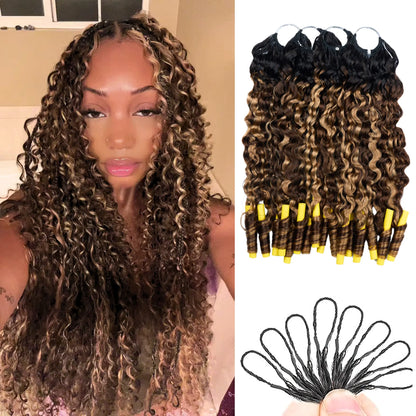 Ashine Deep Wave Burmese Curly Feather Crochet Human Hair Extensions with Miracle Invisible Knots - Pre-Separated Boho Braids for Protective Styling