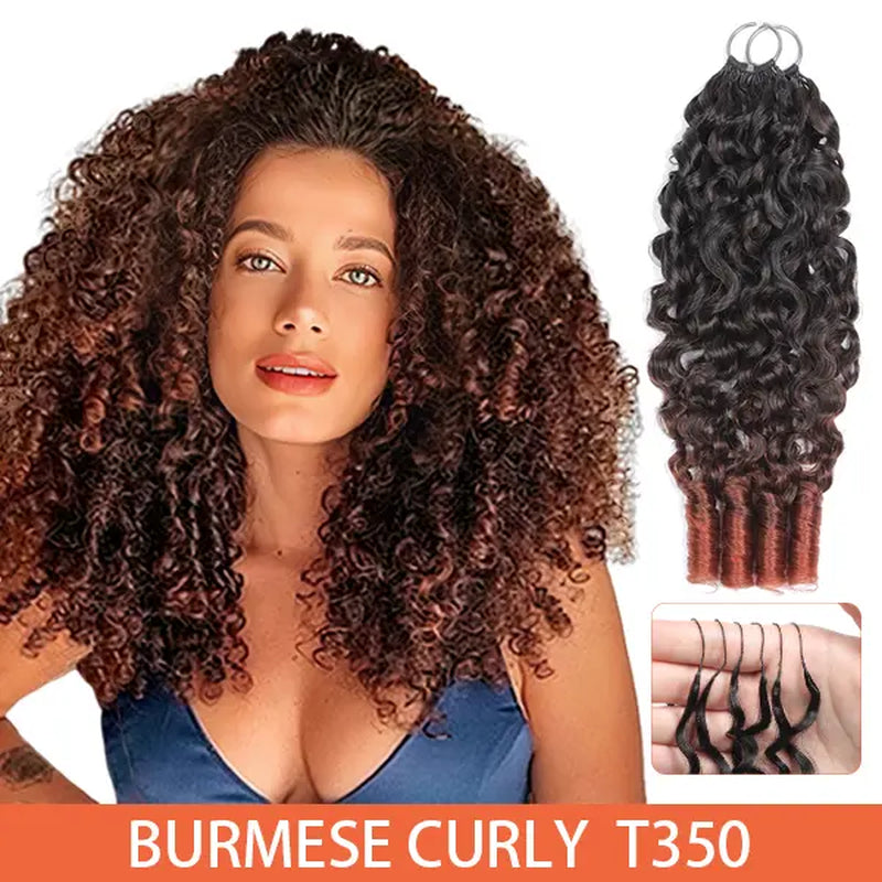 Elnbeauty Burmese Curly Crochet Hair Extensions - T30# T350# Pre-Separated, 50G/Pack, Ideal for Boho Braids and Protective Hairstyles for Black Women, Multiple Curly & Wave Textures, Recommended 4-5 Packs for Full Head