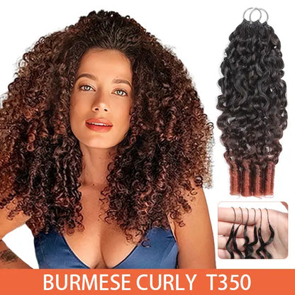 Elnbeauty Burmese Curly Crochet Hair Extensions - T30# T350# Pre-Separated, 50G/Pack, Ideal for Boho Braids and Protective Hairstyles for Black Women, Multiple Curly & Wave Textures, Recommended 4-5 Packs for Full Head