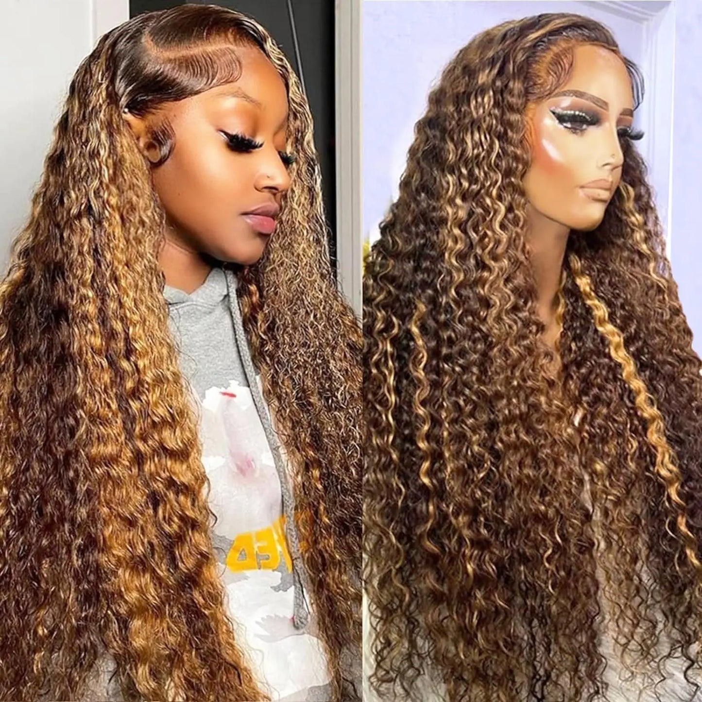 30-Inch Highlight Ombre Lace Front Wig – Human Hair 13X6 Straight/Body Wave/Deep Wave in 4/27 Honey Blonde with HD Lace Frontal, Glueless, Pre-Plucked with Baby Hair - Only $109