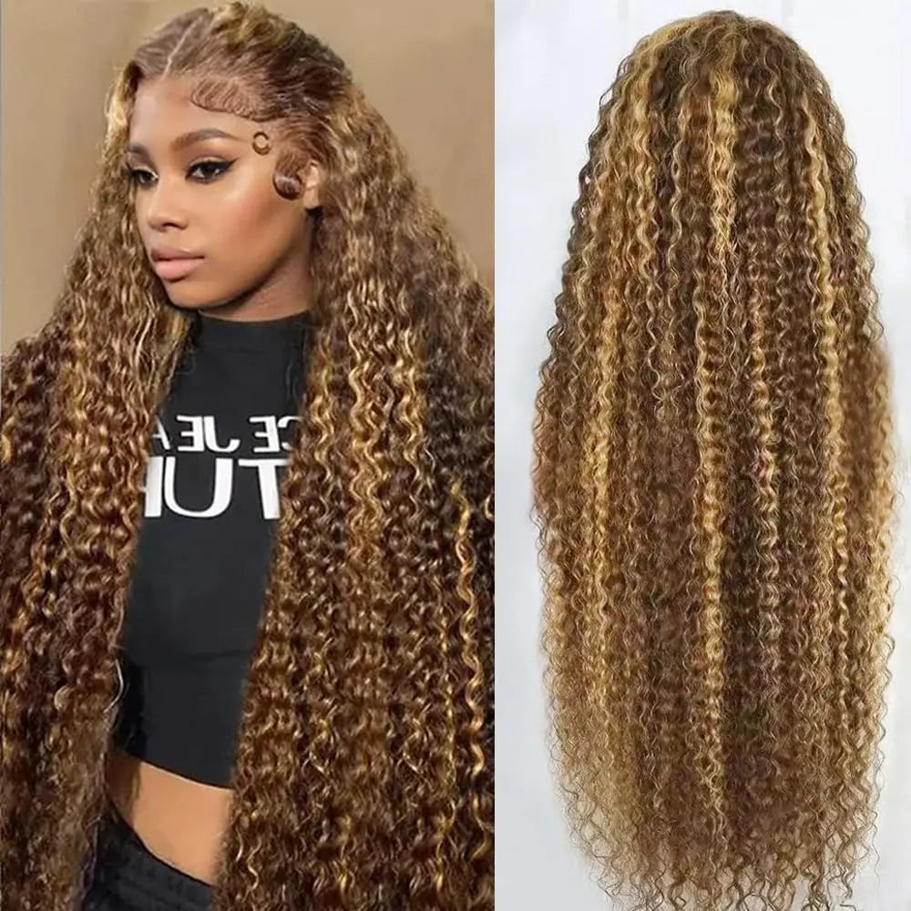 30-Inch Highlight Ombre Lace Front Wig – Human Hair 13X6 Straight/Body Wave/Deep Wave in 4/27 Honey Blonde with HD Lace Frontal, Glueless, Pre-Plucked with Baby Hair - Only $109